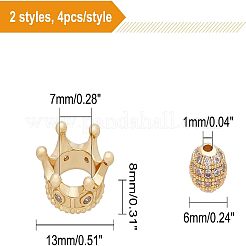 8Pcs 2 Styles CZ Brass Micro Pave Grade AAA Cubic Zirconia Beads&nbsp;KK-CA0001-38G