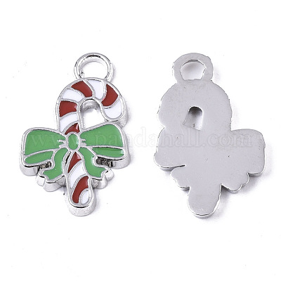 Alloy Candy Cane Enamel Pendants&nbsp;ENAM-R041-53-1