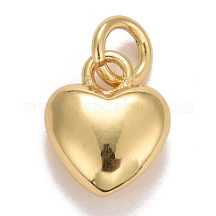 Rack Plating Brass Pendants, with Jump Rings, Long-Lasting Plated, Lead Free & Cadmium Free, Heart, Real 18K Gold Plated, 9.5x7.5x3.5mm, Jump Ring: 4.6x0.8mm, 3mm Inner Diameter