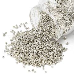 12/0 Electroplate Glass Seed Beads, Round Hole Rocailles, Silver Plated, 2x2mm, Hole: 0.5mm