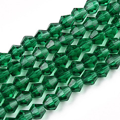 Imitation Austrian Crystal 5301 Bicone Beads, Faceted Glass Beads Strands, Dark Cyan, 4x4mm, Hole: 0.8~1mm, about 75~78pcs/strand, 28~29cm