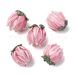Handmade Lampwork Beads, Tulip, Pink, 13~14.5x13~15mm, Hole: 1.4mm