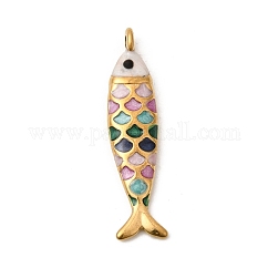 304 Stainless Steel Enamel Pendants, Fish Charms, Ion Plating(IP), Golden, Colorful, 25.5x6x3.5mm, Hole: 1.4mm