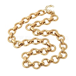 13MM 304 Stainless Steel Textured Round Ring Link Chain Necklaces&nbsp;NJEW-P349-01B-G