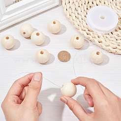 Natural Unfinished Wood Round Beads&nbsp;WOOD-PH0008-91-30mm