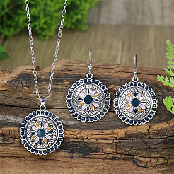 Flower Alloy Enamel Pendant Necklaces & Dangle Earrings Sets&nbsp;WG8932C-04