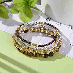 5Pcs 5 Style Natural Frosted Tiger Eye & Synthetic Hematite & Glass Sead Beads Stretch Bracelets Set&nbsp;BJEW-JB07670-01