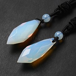 Cone Natural & Synthetic Mixed Gemstone Pendant Necklace with Nylon Rope for Women&nbsp;G-H286-08