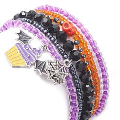 6Pcs 6 Style Dyed Synthetic Turquoise Skull & Glass Beaded Stretch Bracelets Set&nbsp;BJEW-JB09391
