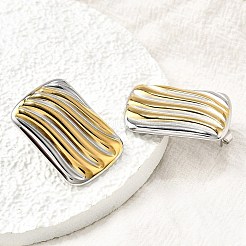 Rectangle 304 Stainless Steel Two Tone Stud Earrings&nbsp;EJEW-D308-10B-PG