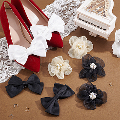 8Pcs 4 Styles Flower & Bowknot Polyester Shoe Buckle Clips&nbsp;HJEW-GA00032