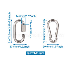 6Pcs 2 Style 304 Stainless Steel Rock Climbing Carabiners&nbsp;STAS-TA0001-33P