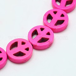 Dyed Synthetical Turquoise Peaceb Sign Bead Strand&nbsp;G-P083-15mm-90