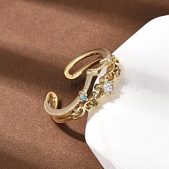 Brass Micro Pave Cubic Zirconia Cuff Open Rings for Women&nbsp;RJEW-B160-02G