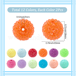 24Pcs 12 Colors Chunky Resin Rhinestone Bubblegum Ball Beads&nbsp;RESI-SP0001-19