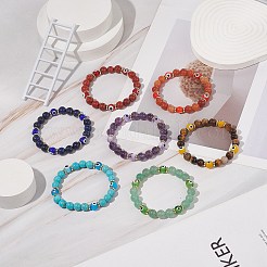 7Pcs 7 Style Natural & Synthetic Mixed Stone Stretch Bracelets Set with Lampwork Evil Eye Beaded&nbsp;BJEW-JB08771
