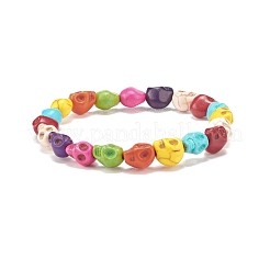 Synthetic Turquoise(Dyed) Skull Beaded Stretch Bracelet&nbsp;BJEW-JB08054