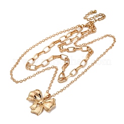Alloy 2 Layer Bowknot Pendant Necklaces for Women&nbsp;NJEW-U013-01G-01