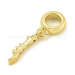 Rack Plating Brass Pave Clear Cubic Zirconia Fork European Dangle Charms&nbsp;KK-Z067-33G
