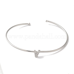 Rack Plating Brass Micro Pave Clear Cubic Zirconia Letter Open Cuff Bangles&nbsp;BJEW-A018-01P-V