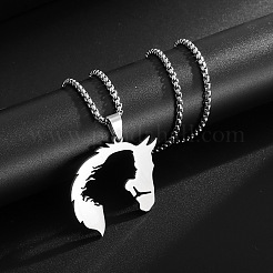 201 Stainless Steel Girl Cut Out Horsehead Pendant Necklaces for Women&nbsp;WGF6804-01