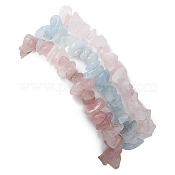 3Pcs 3 Styles Natural Aquamarine & Rose Quartz Chips Stretch Bracelets Sets&nbsp;BJEW-JB11076-06