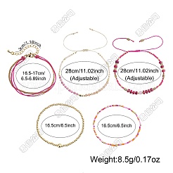 5Pcs Adjustable Nylon Round Gemstone Bead Braided Bracelet Sets&nbsp;NO9066-2