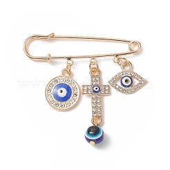 Crystal Rhinestone Evil Eye Charms Safety Pin Brooch with Resin Beaded&nbsp;JEWB-BR00088