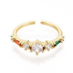 Brass Micro Pave Cubic Zirconia Cuff Rings for Women&nbsp;KK-T071-69G