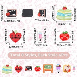 32Pcs 8 Styles School Theme Opaque Resin Cabochons&nbsp;CRES-SC0002-51