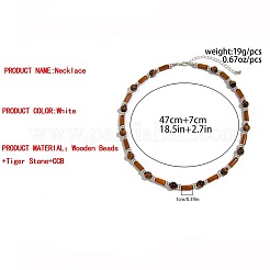 Adjustable Vintage Bohemian Men's Round Natural Tiger Eye and Column Wood Beaded Necklaces&nbsp;HA1225