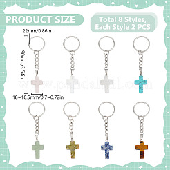16Pcs 8 Styles Gemstone Cross Keychain&nbsp;KEYC-GO00016