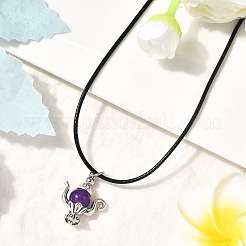 3Pcs Alloy & Natural Amethyst & Tiger Eye & Synthetic Blue Goldstone Pendant Waxed Cord Necklace&nbsp;NJEW-JN05440