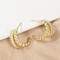 Twist Brass Micro Pave Cubic Zirconia Stud Earrings&nbsp;EJEW-M082-16G-02