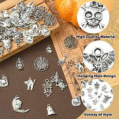 100Pcs 10 Styles Halloween Theme Tibetan Style Alloy Pendants&nbsp;FIND-CJ0004-45
