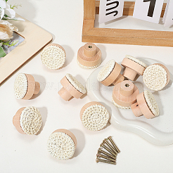 Rattan Woven & Wood Round Drawer Knobs&nbsp;DIY-WH20410-01B