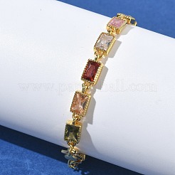 Rectangle Brass Pave Cubic Zirconia Link Chain Bracelets for Women&nbsp;BJEW-P385-05G