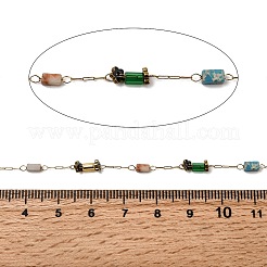 Handmade 304 Stainless Steel Natural Imperial Jasper Column Link Chains&nbsp;CHS-L032-04G