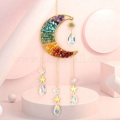 Copper Wire Wrapped Gemstone Chips & Metal Moon with Tree of Life Pendant Decorations&nbsp;PW23111624948