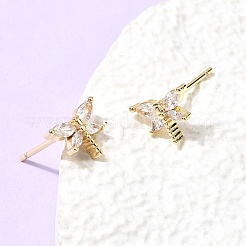 Brass Micro Pave Clear Cubic Zirconia Stud Earrings&nbsp;EJEW-C186-19G-01