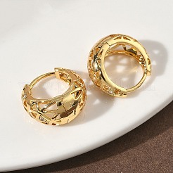 Hollow Triangle Brass Micro Pave Clear Cubic Zirconia Hoop Earrings&nbsp;EJEW-G452-04G