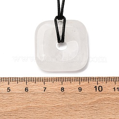 Natural Mixed Gemstone Square Pendants Black PU Leather Cord Necklaces&nbsp;NJEW-K285-01