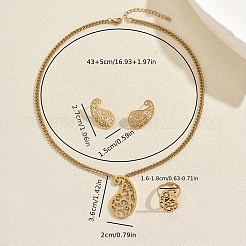Stainless Steel Hollow Teardrop Pendant Necklace & Stud Earrings & Ring Sets for Women&nbsp;AU4910