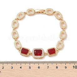 Rectangle & Oval Brass Micro Pave Cubic Zirconia Link Chain Bracelets&nbsp;KK-R217-25G