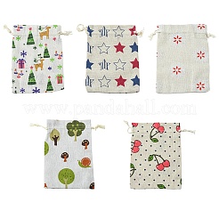 10Pcs 5 Styles Printed Polycotton(Polyester Cotton) Packing Pouches Drawstring Bags&nbsp;ABAG-YW0001-04
