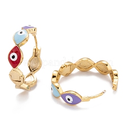 Brass Enamel Huggie Hoop Earrings&nbsp;EJEW-F264-18-G