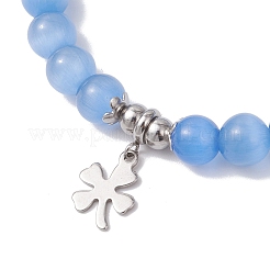 Cat Eye Beads Charm Stretch Bracelets&nbsp;BJEW-JB12464-01