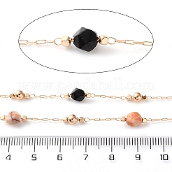 Handmade Brass & Mixed Polygon Mixed Stone Chain for Necklaces Bracelets Making&nbsp;CHC-F019-02G