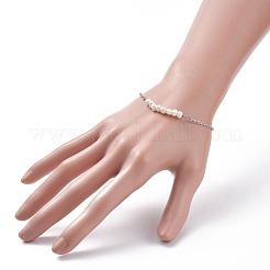 Natural Pearl Beads Link Bracelet with 304 Stainless Steel Cable Chains for Women&nbsp;BJEW-JB08002-02