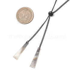 Natural Black Lip Shell Trapezoid Pendant 304 Stainless Steel Curb Chain Lariat Necklaces&nbsp;NJEW-JN05911